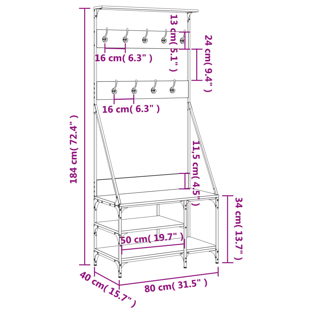 Klädställning med skoförvaring sonoma-ek 80x40x184 cm - njoyroom