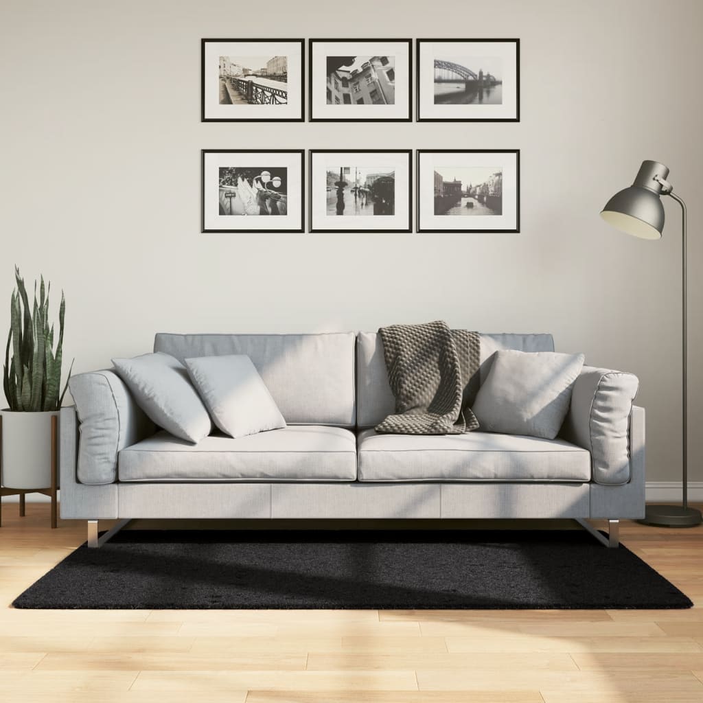 Ryamatta PAMPLONA lång lugg modern svart 80x150 cm