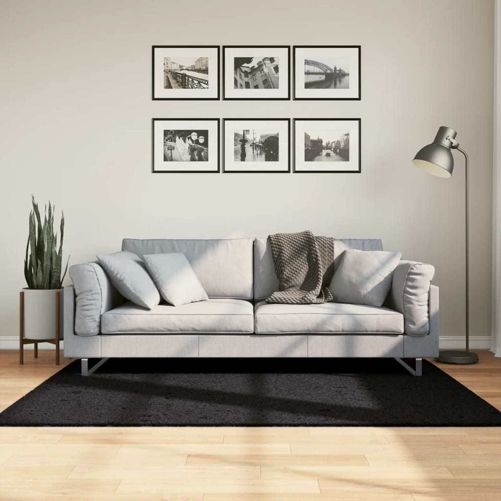 Ryamatta PAMPLONA lång lugg modern svart 120x170 cm