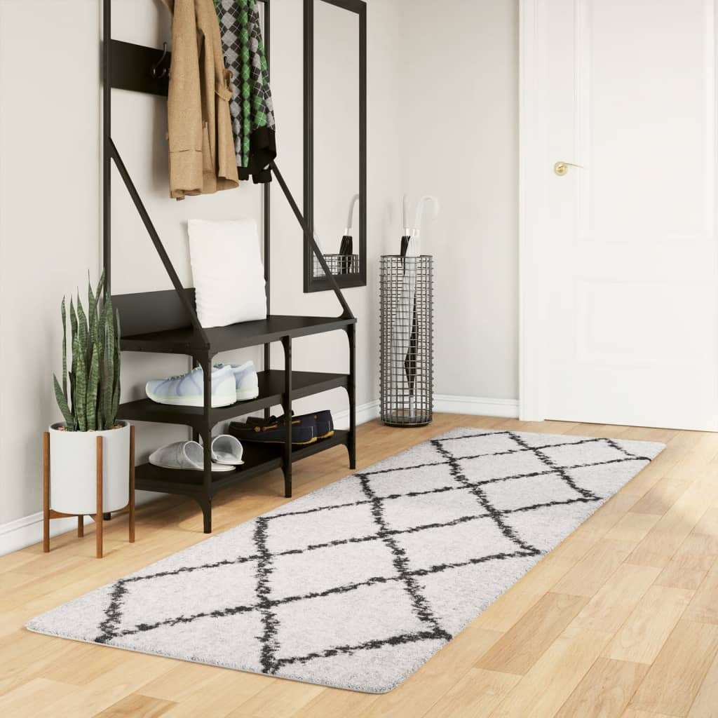 Ryamatta PAMPLONA lång lugg modern gräddvit & svart 80x250 cm