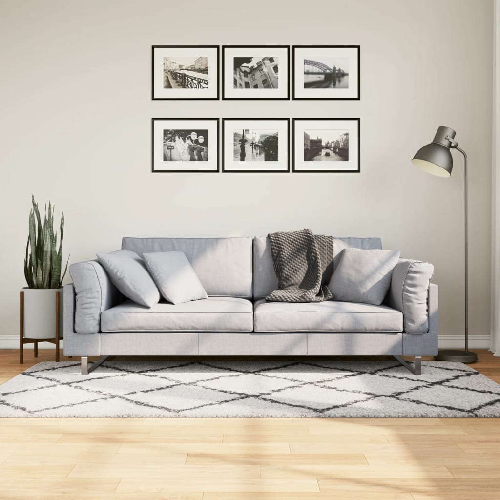 Ryamatta PAMPLONA lång lugg modern gräddvit & svart 100x200 cm