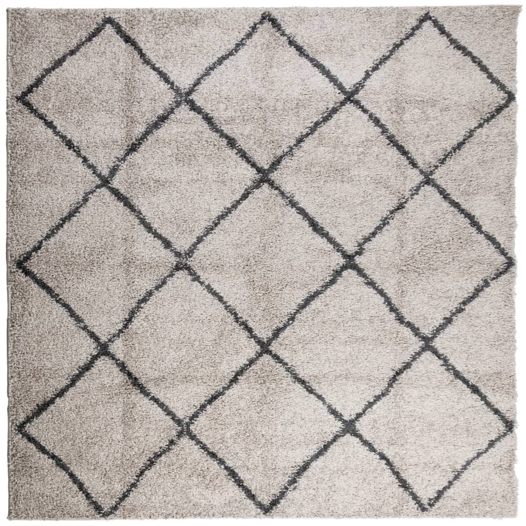 Ryamatta PAMPLONA lång lugg modern beige & antracit 200x200 cm