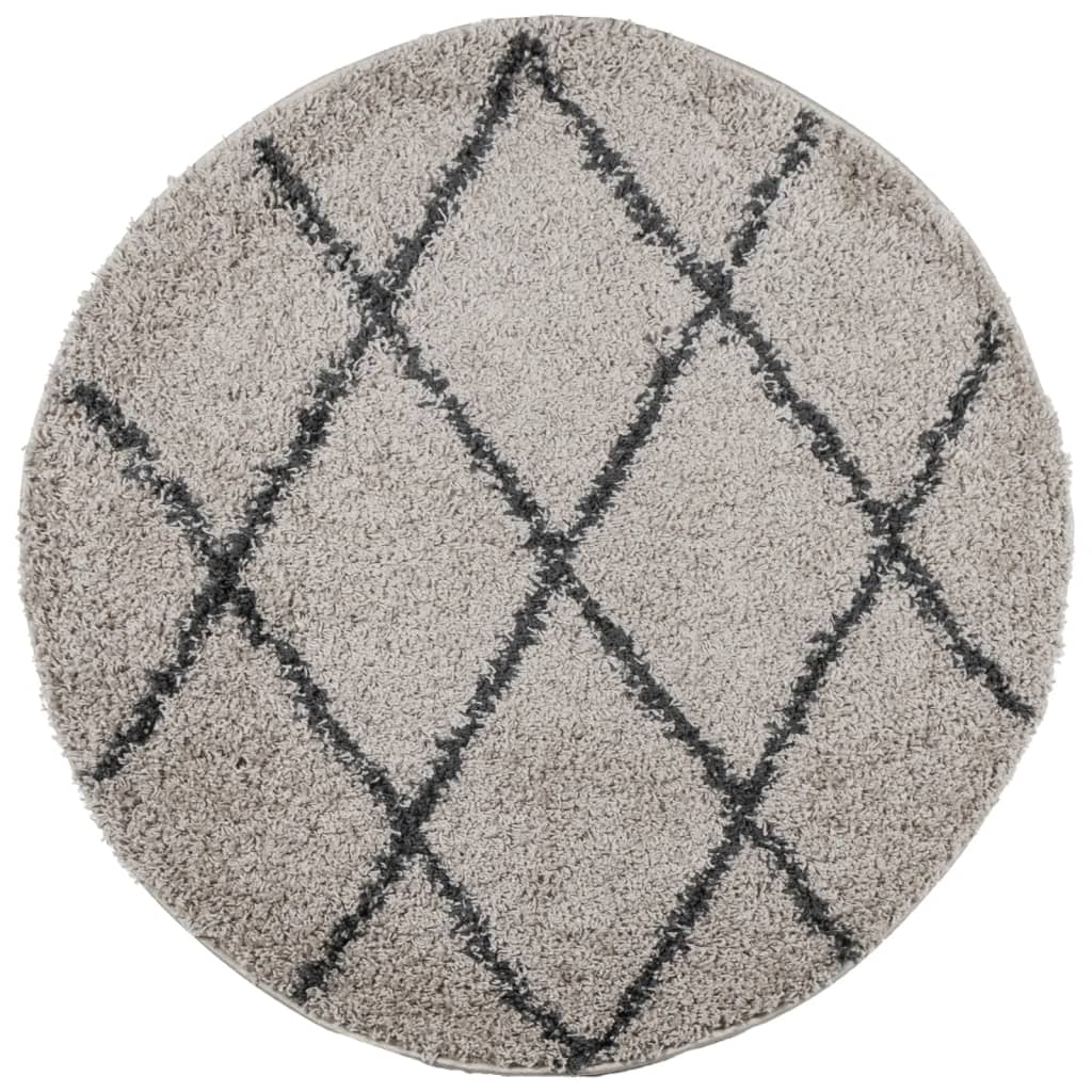 Ryamatta PAMPLONA lång lugg modern beige & antracit Ø 80 cm