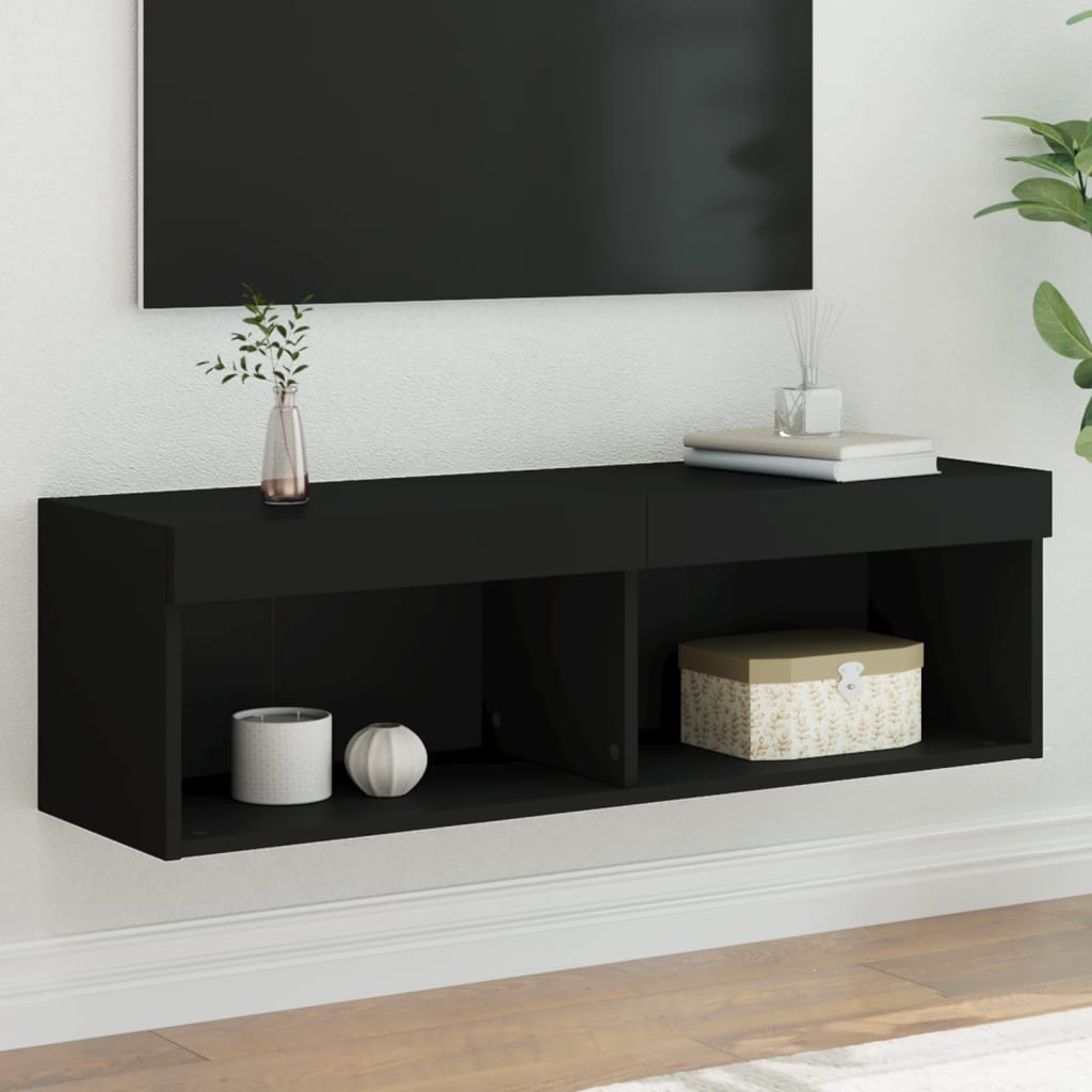 Tv-bänk med LED-belysning svart 100x30x30 cm