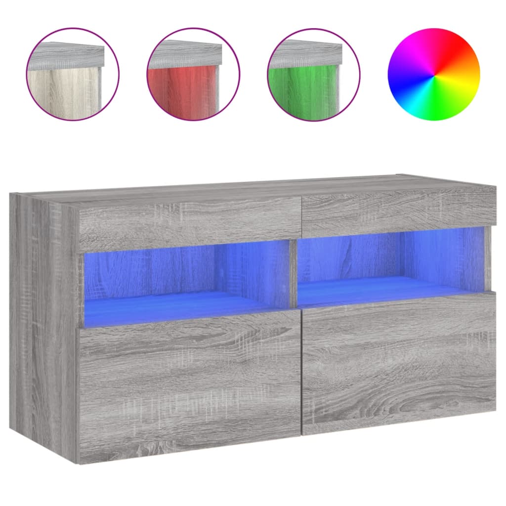 Väggmonterad tv-skåp LED grå sonoma-ek 80x30x40 cm