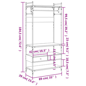 Garderob med lådor rökfärgad ek 89x39x184,5 cm konstruerat trä - njoyroom