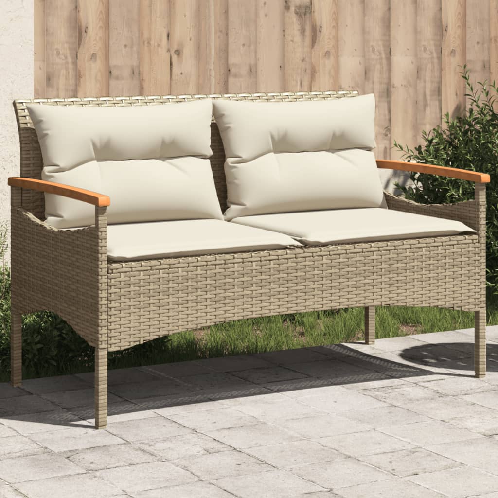 Trädgårdsbänk med dynor 116x62,5x74 cm beige konstrotting