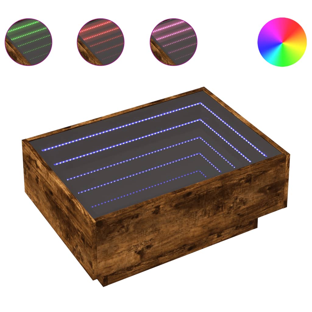 Soffbord med LEDs rökfärgad ek 70x50x30 cm konstruerat trä