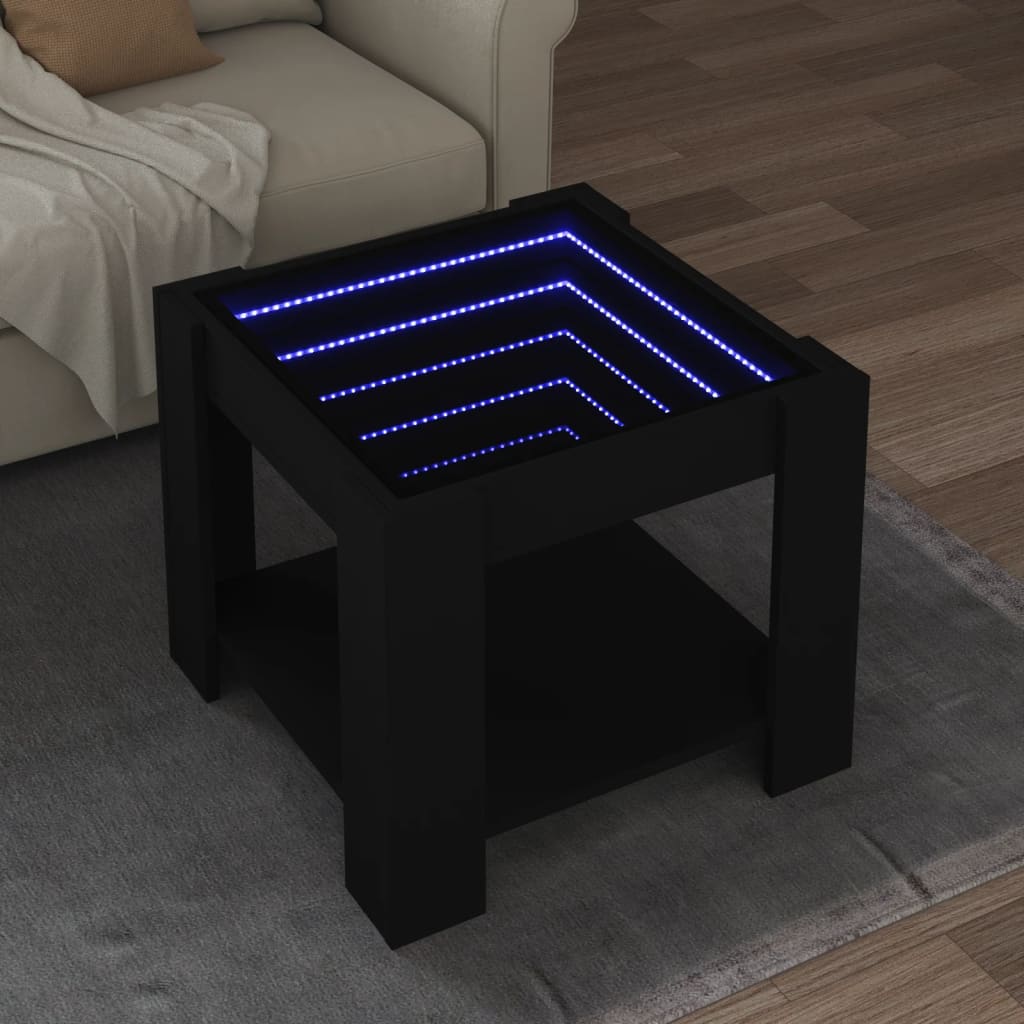 Soffbord med LEDs svart 53x53x45 cm konstruerat trä