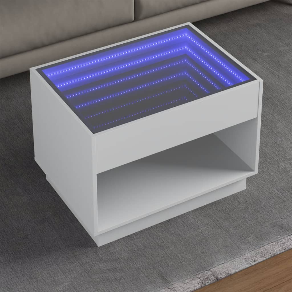 Soffbord med Infinity LEDs vit 70x50x50 cm