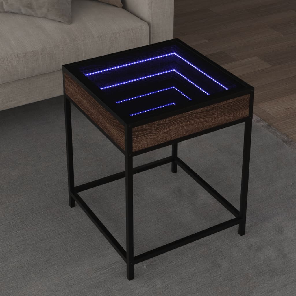 Soffbord med Infinity LEDs brun ek 40x40x51 cm