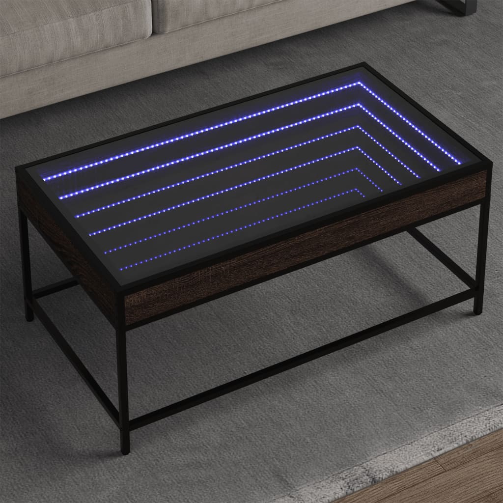 Soffbord med Infinity LEDs brun ek 90x50x41 cm