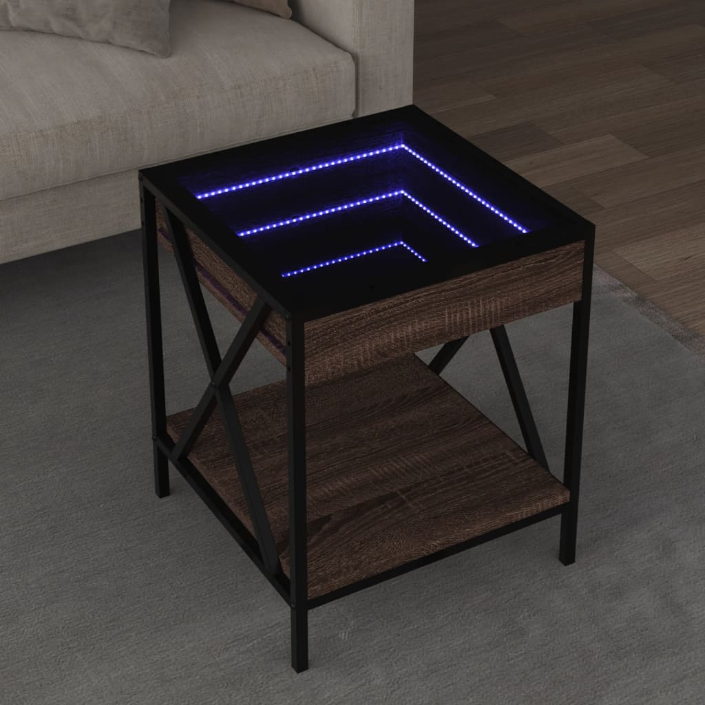 Soffbord med Infinity LEDs brun ek 40x40x49 cm