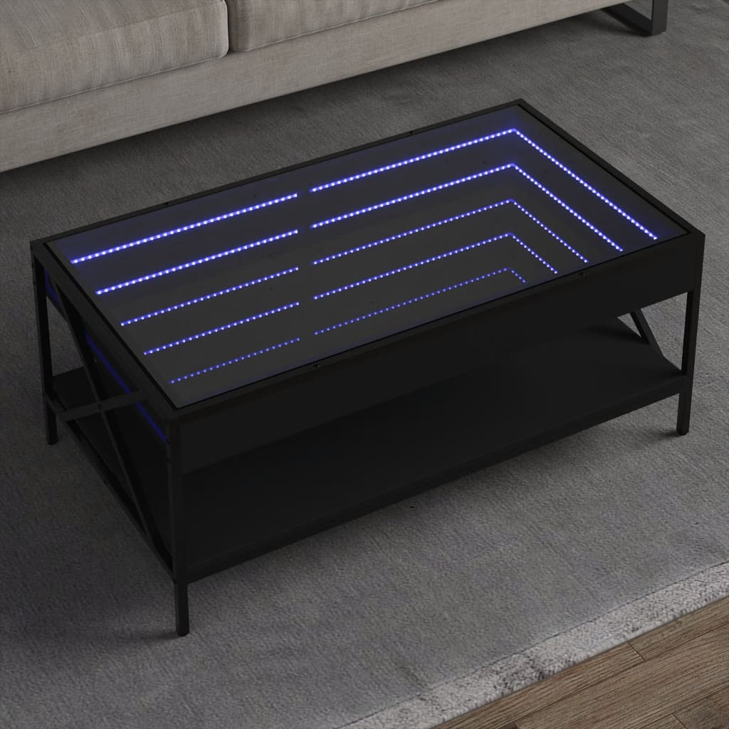 Soffbord med Infinity LEDs svart 90x50x38 cm