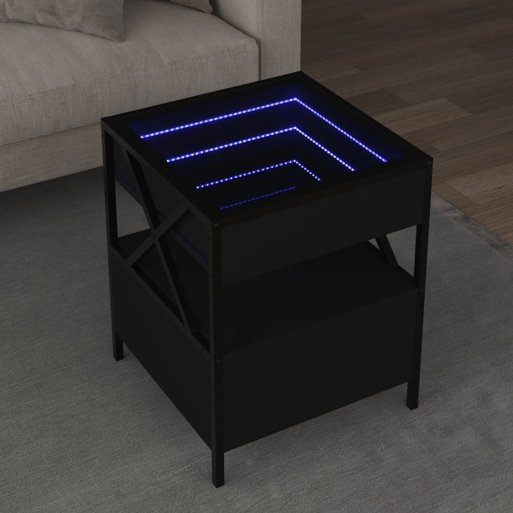 Soffbord med Infinity LEDs svart 40x40x51 cm