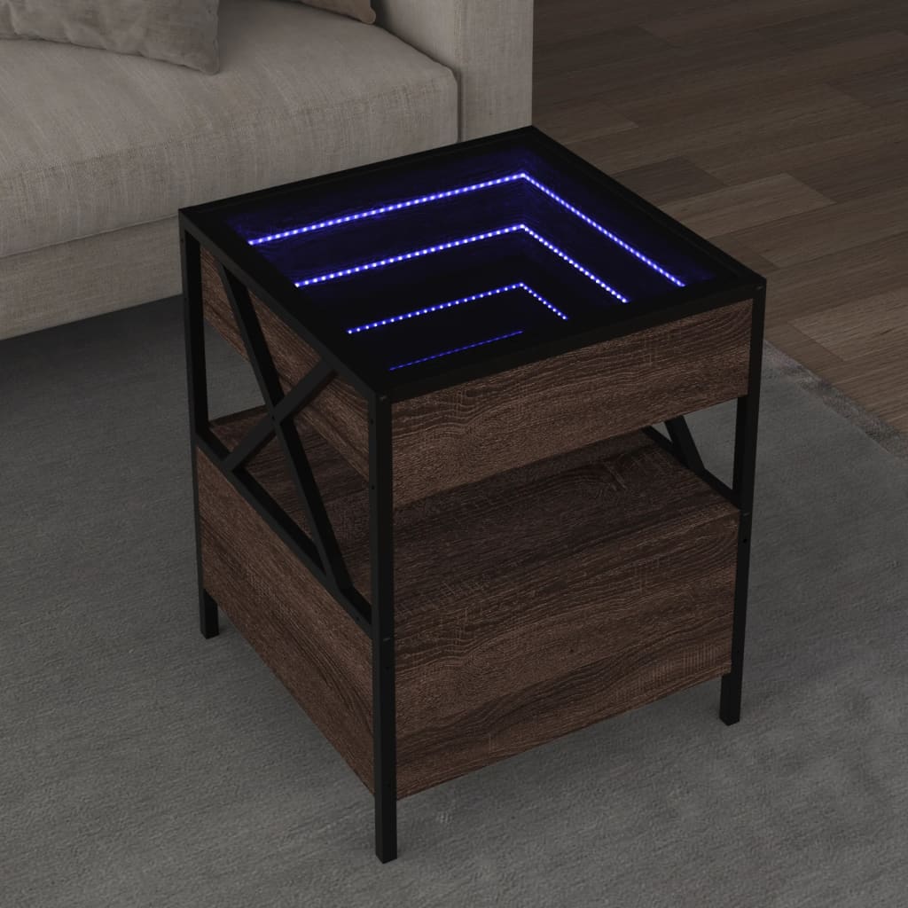 Soffbord med Infinity LEDs brun ek 40x40x51 cm