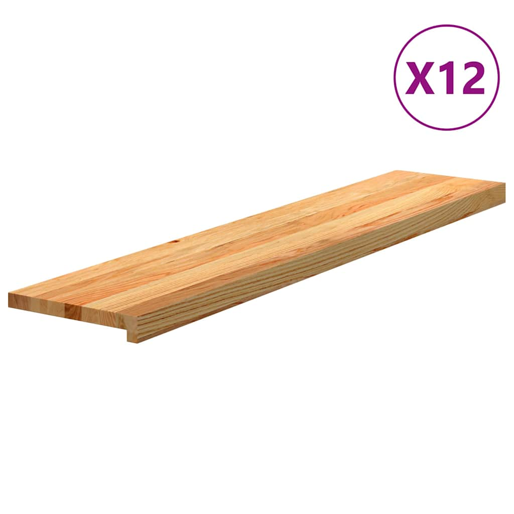 Trappstegsmattor 12 pcs ljusbrun 120x25x2 cm massiv ek