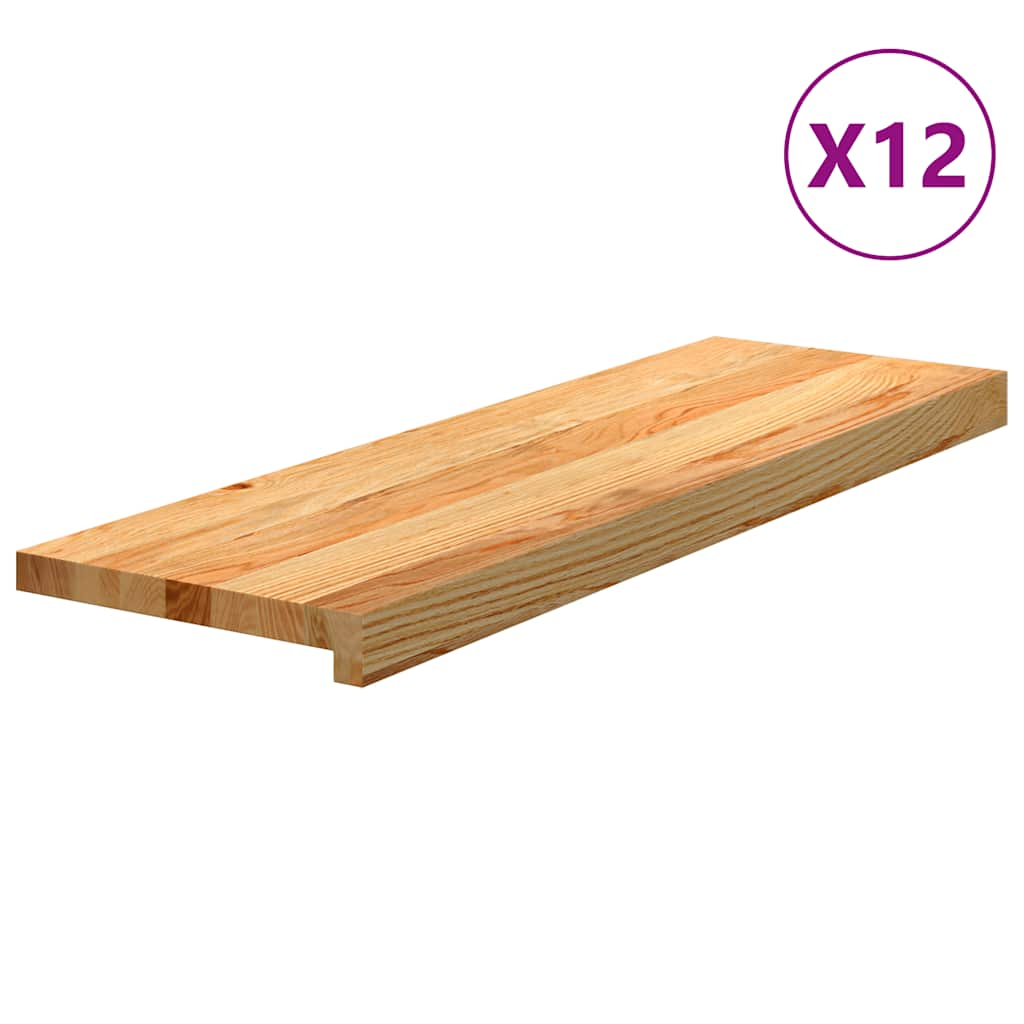 Trappstegsmattor 12 pcs ljusbrun 80x30x2 cm massiv ek