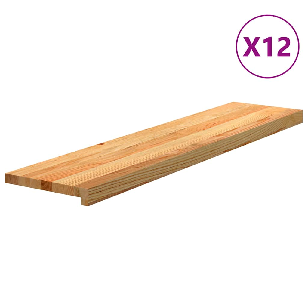 Trappstegsmattor 12 pcs ljusbrun 110x30x2 cm massiv ek