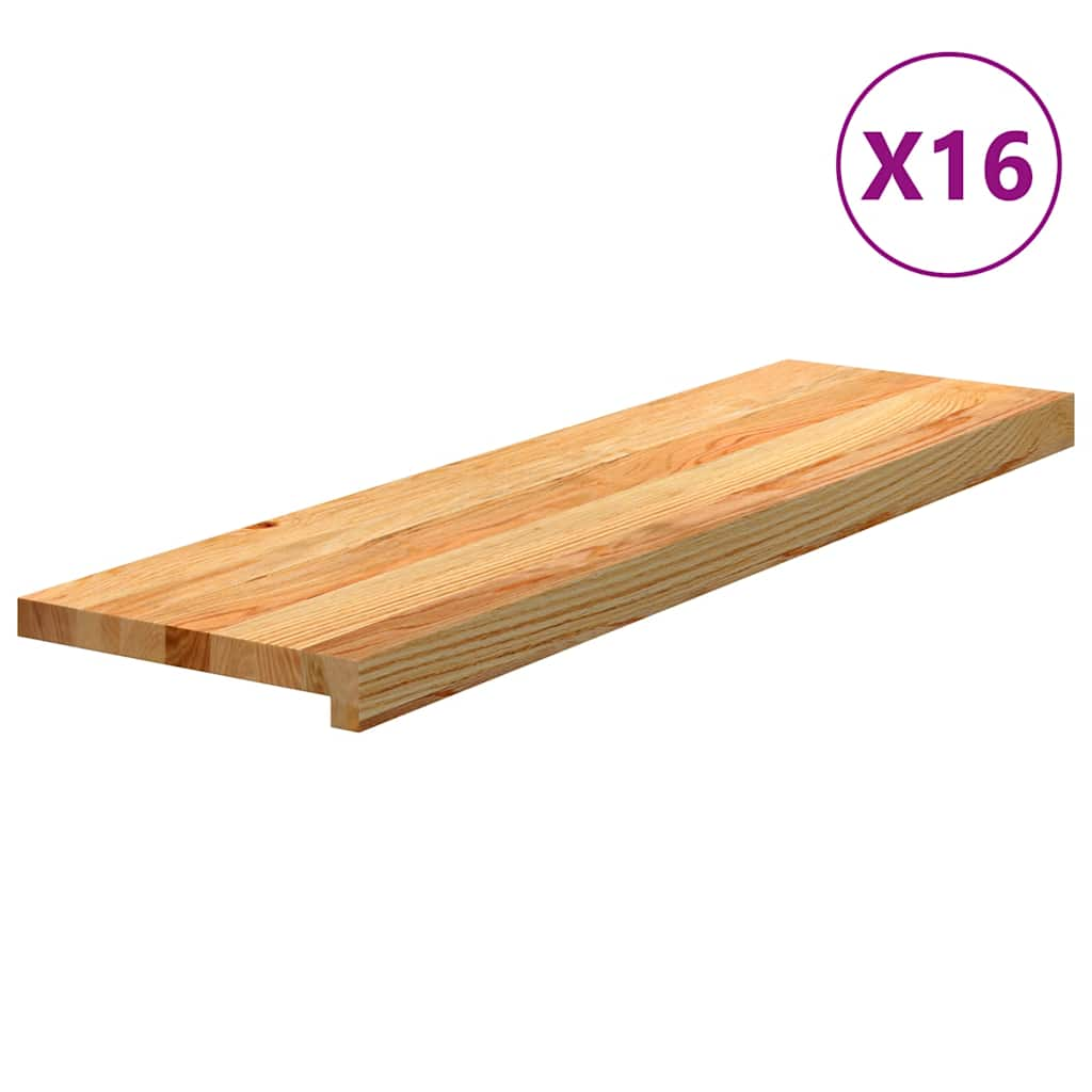 Trappstegsmattor 16 pcs ljusbrun 90x25x2 cm massiv ek