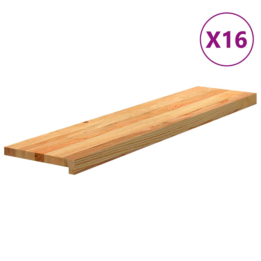 Trappstegsmattor 16 pcs ljusbrun 110x30x2 cm massiv ek