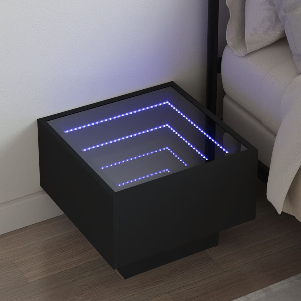 Sängbord med Infinity LEDs svart 40x40x30 cm