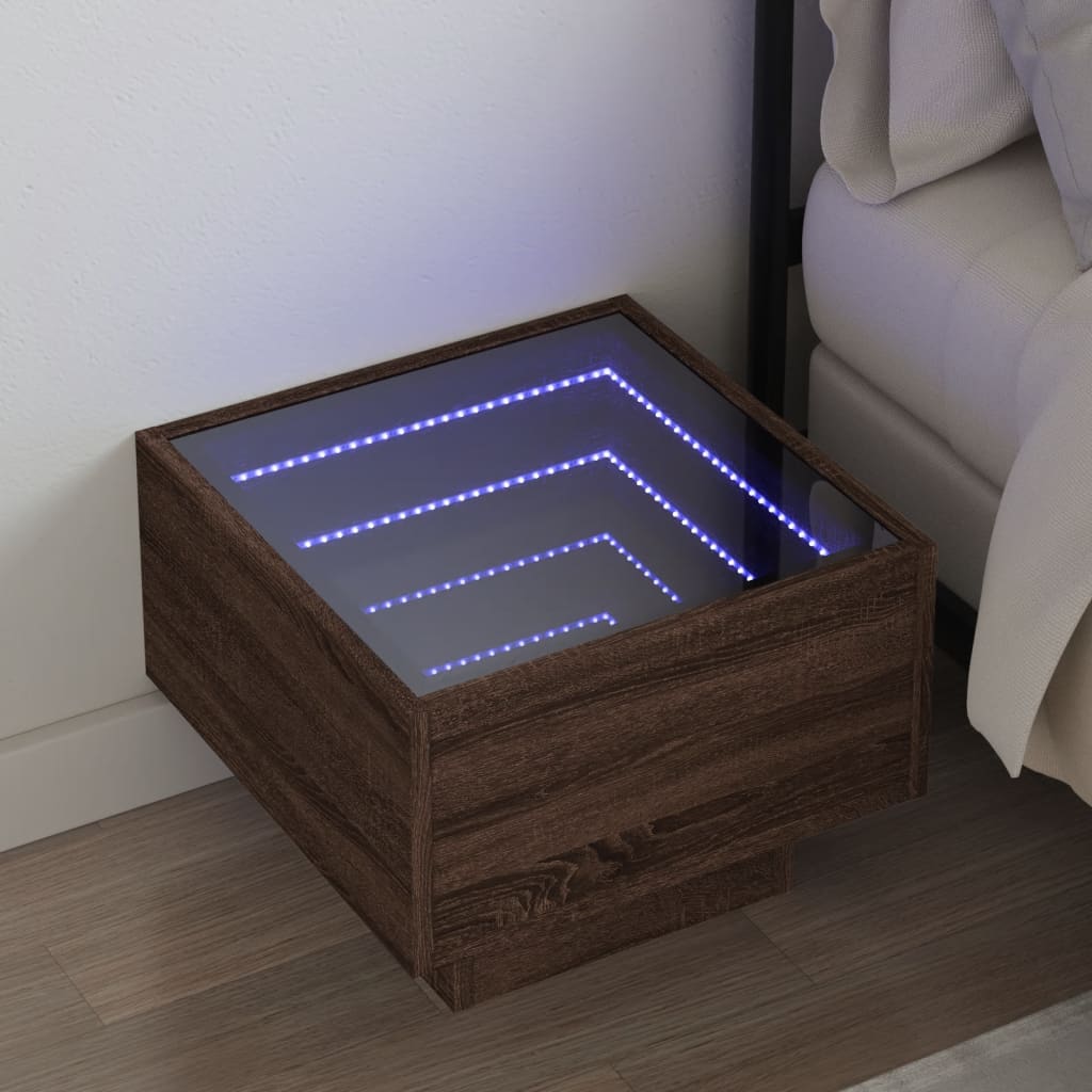 Sängbord med Infinity LEDs brun ek 40x40x30 cm