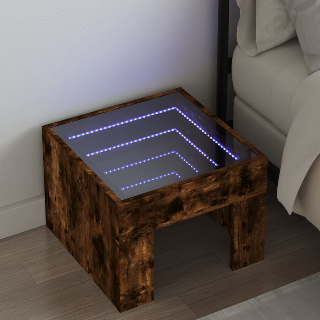 Sängbord med Infinity LEDs rökfärgad ek 40x40x30 cm