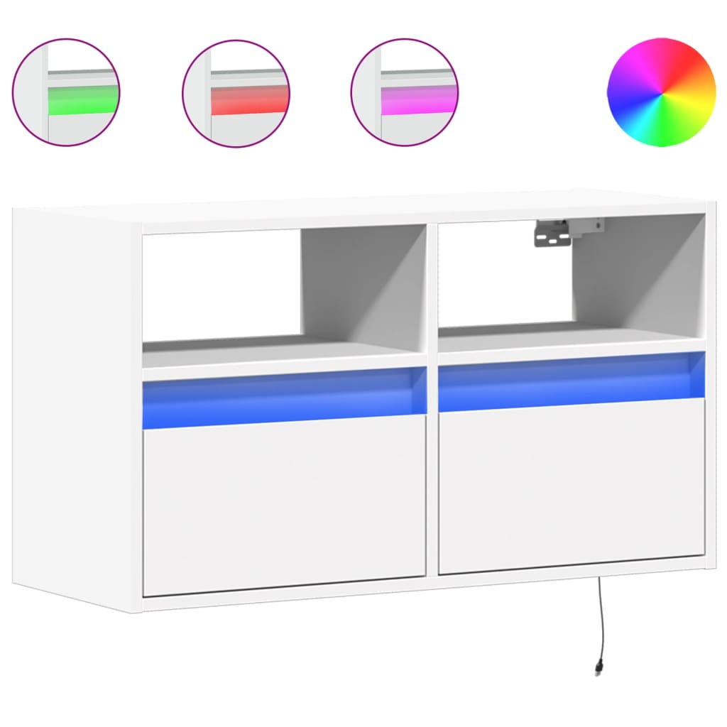 Väggmonterad tv-bänk LEDs vit 80x31x45 cm