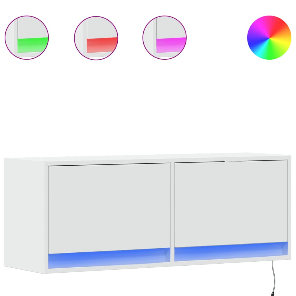 Väggmonterad tv-bänk LEDs vit 100x31x35 cm