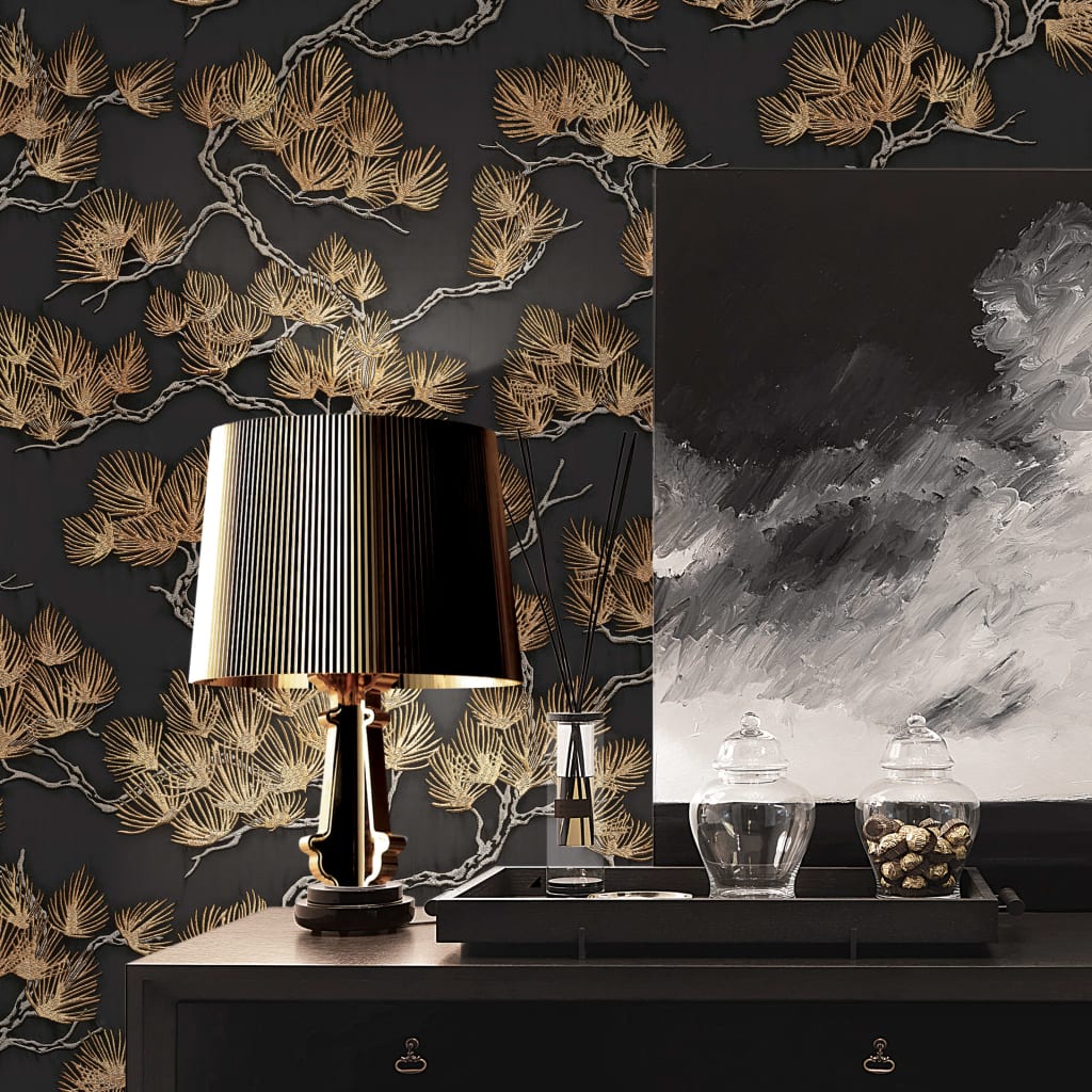 DUTCH WALLCOVERINGS Tapet tall svart och guld